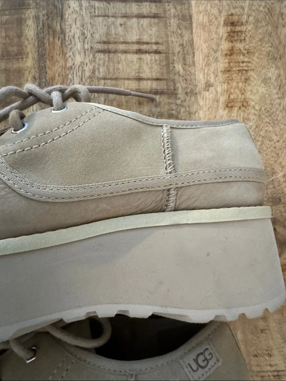 UGG CITYFUNC womens Suede Lace-Up platform Loafers in mustard seed beige sand